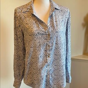 Women's Blue & White Floral Print Button-Up Top